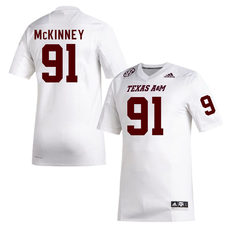 Men #91 Ian McKinney Texas A&M Aggies College Football Jerseys Stitched Sale-White - Click Image to Close